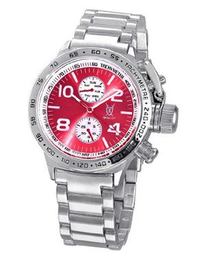 Silver Bracelet Red Dial Large Face Multifunction Day Date Konigswerk AQ101098G
