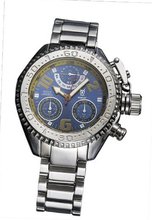 Silver Metal Band Perpetual Calendar Quartz Chronograph Big Face Blue Dial Konigswerk AQ202401G