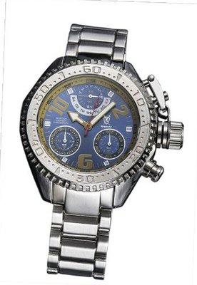 Silver Metal Band Perpetual Calendar Quartz Chronograph Big Face Blue Dial Konigswerk AQ202401G