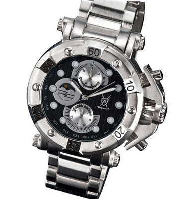 Stylish Silver Bracelet Large Black Dial Multifunction Day Date Konigswerk AQ101134G