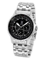 uKonigswerk Silver Metal Band Black Dial Diamond Accent Multifunction Day Date SQ201481G 