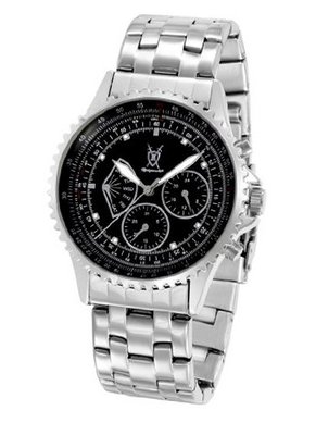 uKonigswerk Silver Metal Band Black Dial Diamond Accent Multifunction Day Date SQ201481G 
