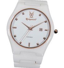 White Ceramic Rose Gold Bezel Hour Markers Date Konigswerk CQ34G