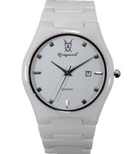 White Ceramic Silver Hour Markers Date Designer Konigswerk CQ32G