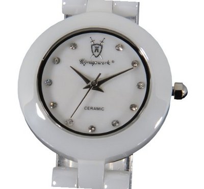 White Ceramic Small Mother Pearl CZ Diamond Dial Konigswerk CQ36L