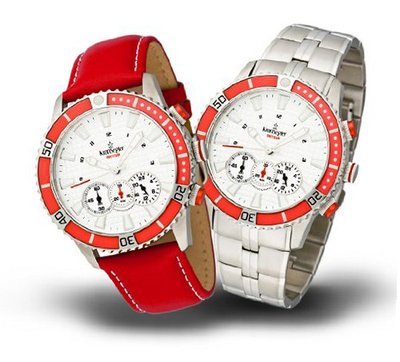 Kronsegler Akteur Chronograph steel-silvern/red w. steelstrap