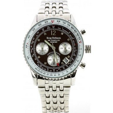 Krug Baumen 400302DS Air Traveller Brown Dial Stainless Steel Strap