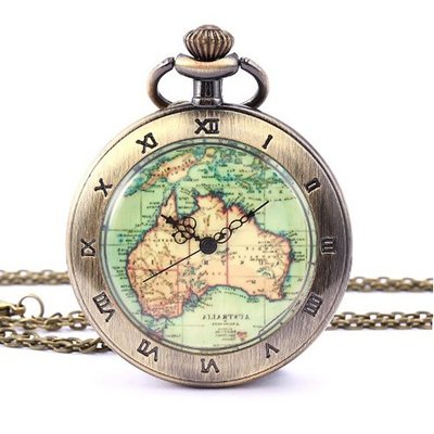 KS Australia Open Face Steampunk Antique Copper Quartz Pocket + Chain WPK137