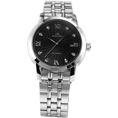 KS Automatic Mechanical Date Stainless Steel Analog Black Dress +Gift Box KS090