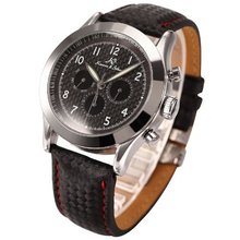 Ks Automatic Mechanical Day Date 24Hour Carbon Black Leather Band Wrist KS127