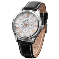 KS Automatic Mechanical White Dial Date Day Black Leather  Sport KS085
