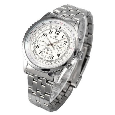 KS Aviator White Dial Automatic Mechanical Date Day Stainless Steel Wrist KS099
