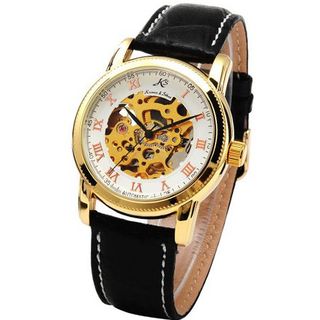 KS Elegant Skeleton Automatic Mechanical Brown Leather Wrist KS031