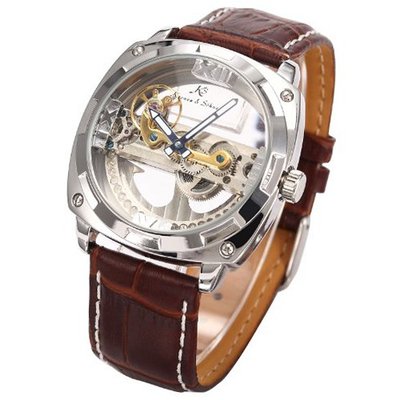 KS Fashion Skeleton Steampunk Bridge Leather Automatic Mechanical KS134