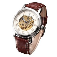 KS Gold Skeleton Automatic Mechanical Genuine Leather Wrist + Gift Box KS002