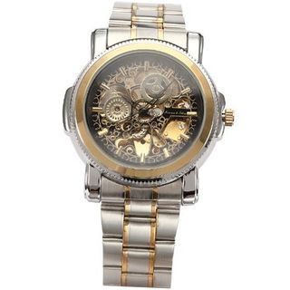 KS Golden Bezel Black Dial Automatic Mechanical Skeleton Stainless Steel KS138