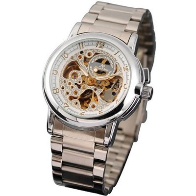 KS  Luxury Automatic Mechanical Skeleton Dial Steel Band Analog Sport KS038
