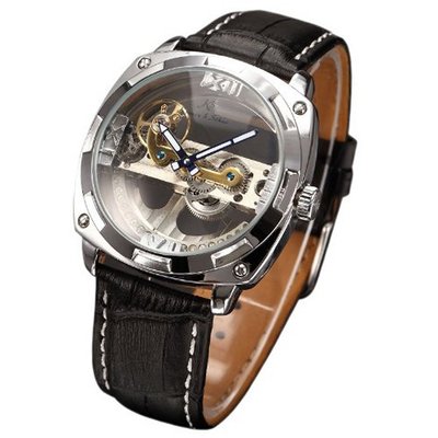 KS Luxury Skeleton Silver Black Bridge Sport Automatic Mechanical Wrist KS133