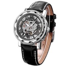 KS Roman Skeleton Dial Mechanical Luminous Analog Leather Band Wrist KS082