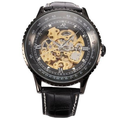 Ks Royal Carving Luxury Automatic Mechanical Skeleton Black Wrist KS114