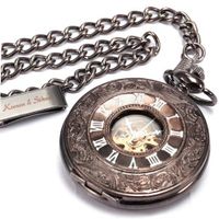 KS Skeleton Dial Vintage Pendant Unisex Steel Mechanical Fob Pocket + Chain KSP004