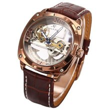 Ks Transparent Skeleton Coffee Leather Automatic Mechanical Wrist KS136