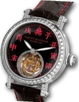 Happy Buddha Tourbillon Full Set Diamonds with Red Characters on Onyx Dial Limited Edition