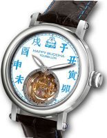 Happy Buddha Tourbillon with Blue Characters on White Enamel-Style Dial Limited Edition