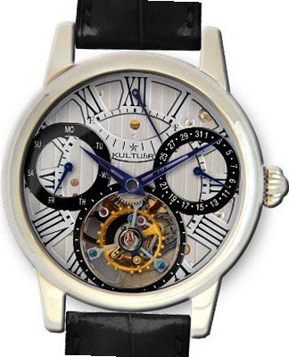 KULTUhR Automatic Self Winding Tourbillon with Black and Silver Hand-Skeletonized Dial Limited Edition