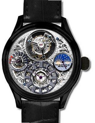 KULTUhR Center Tourbillon with Palladium Plated Skeletonized Movement - Black Case Limited Edition