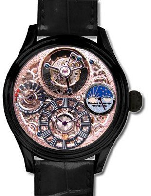 KULTUhR Center Tourbillon with Rose Gold Plated Skeletonized Movement - Black Case Limited Edition