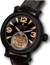 KULTUhR Zoom Pilot Tourbillon with Orange Arabic Numbers on Astro Black Dial - Black Case Limited Edition