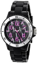 L by ELLE LE50007P03 Black Plastic Silver-Tone Bezel