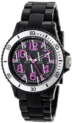 L by ELLE LE50007P03 Black Plastic Silver-Tone Bezel