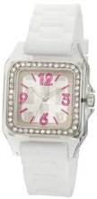 L by ELLE LE50011P01 White Plastic Stones Silver-Tone Bezel