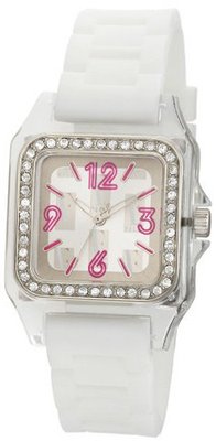 L by ELLE LE50011P01 White Plastic Stones Silver-Tone Bezel