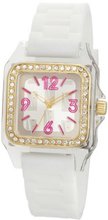 L by ELLE LE50011P02 White Plastic Stones Gold-Tone Bezel