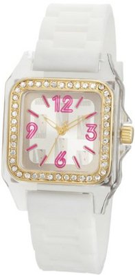 L by ELLE LE50011P02 White Plastic Stones Gold-Tone Bezel