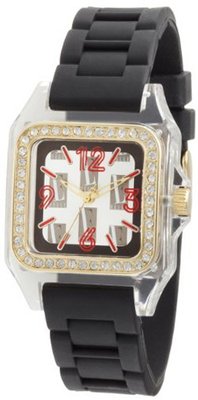 L by ELLE LE50011P06 Black Plastic Stones Gold-Tone Bezel