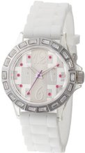 L by ELLE LE50012P02 White Plastic Stones Silver-Tone Bezel