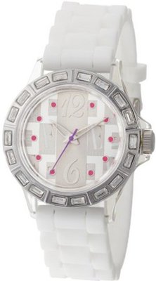 L by ELLE LE50012P02 White Plastic Stones Silver-Tone Bezel