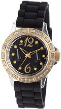 L by ELLE LE50012P06 Black Plastic Stones Gold-Tone Bezel