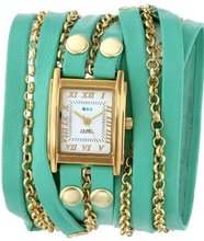 La Mer Collections LMCLIFTON002 Mint Gold Clifton Square Case White Dial 14k Gold-Plated Jewelry Chains