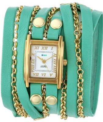 La Mer Collections LMCLIFTON002 Mint Gold Clifton Square Case White Dial 14k Gold-Plated Jewelry Chains