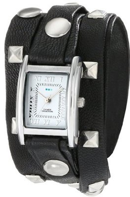 La Mer Collections LMLW1010B Pyramid Studded Top Layer Black and Silver Leather