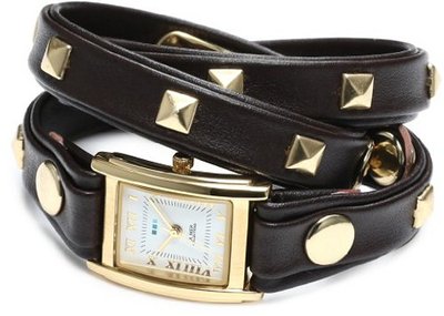 La Mer Collections LMLW1010J Layered and Studded Chocolate and Gold Pyramid Studs Wrap