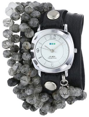La Mer Collections LMMULTI2013 Tesoro Black Silver Odyssey Case Black Strap Tourmaline Quartz