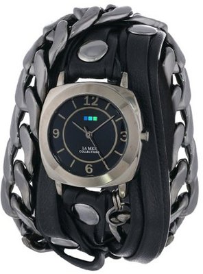 La Mer Collections LMSCW2001 Corsica Black Layer Strap Gunmetal Malibu Chain Odyssey Case Black Dial