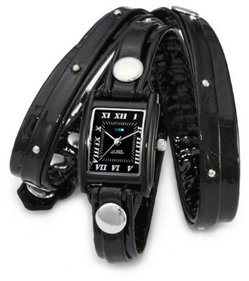 La Mer Collections LMSW1002 Black Patent Face Studded Layer Wrap