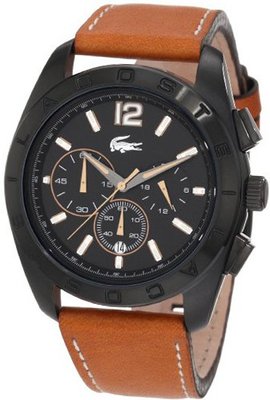 Lacoste Panama Black Dial Chronograph Tan Leather 2010607